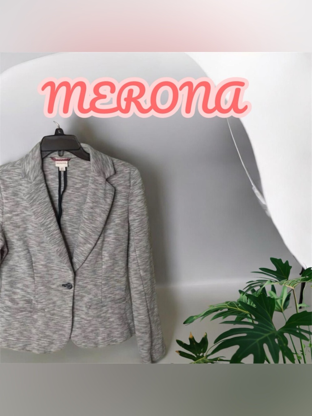 Merona Gray & White Single Button Collared notched lapel Blazer Pockets SZ L